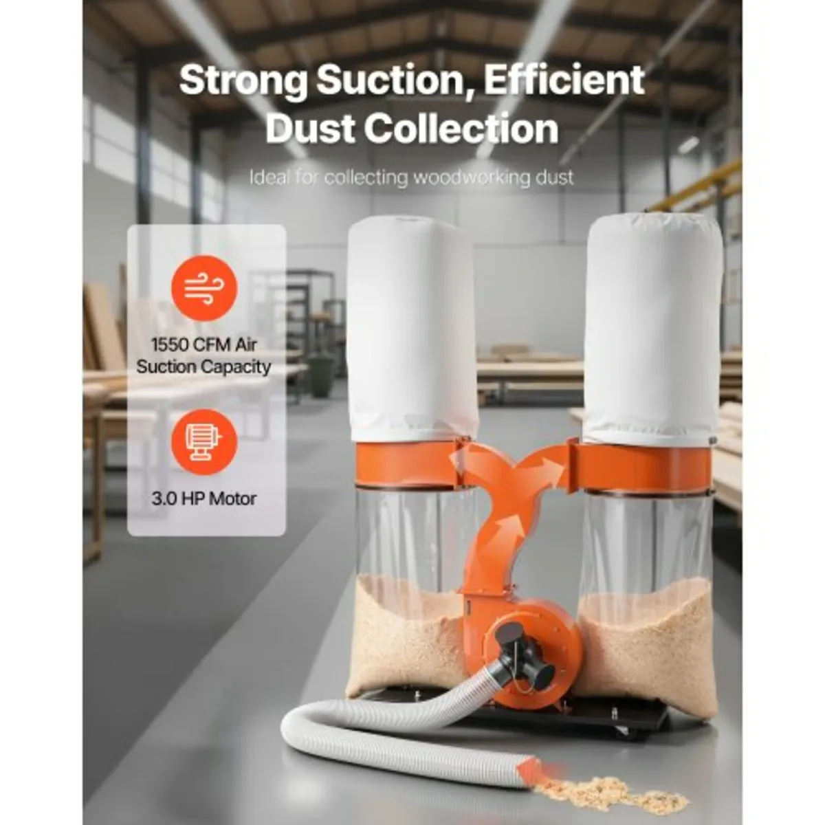 Dust Collector, 1550 CFM 2.5 Micron Vortex Cone Du - Image 2