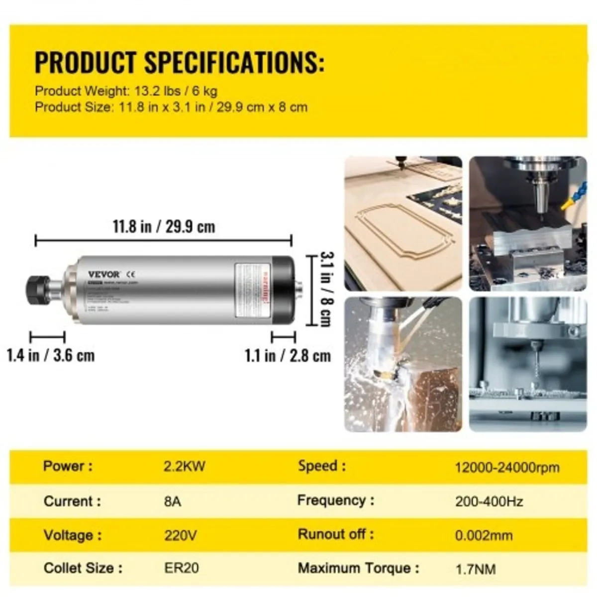 2.2KW 2220V Air Cooled Spindle Motor ER20 CNC Air - Image 4