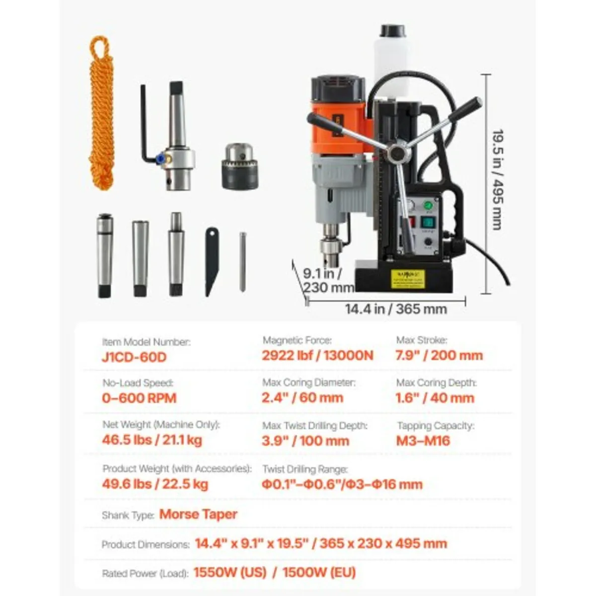 Magnetic Drill Press, 1500 W, 60 mm Boring Diamete - Image 4