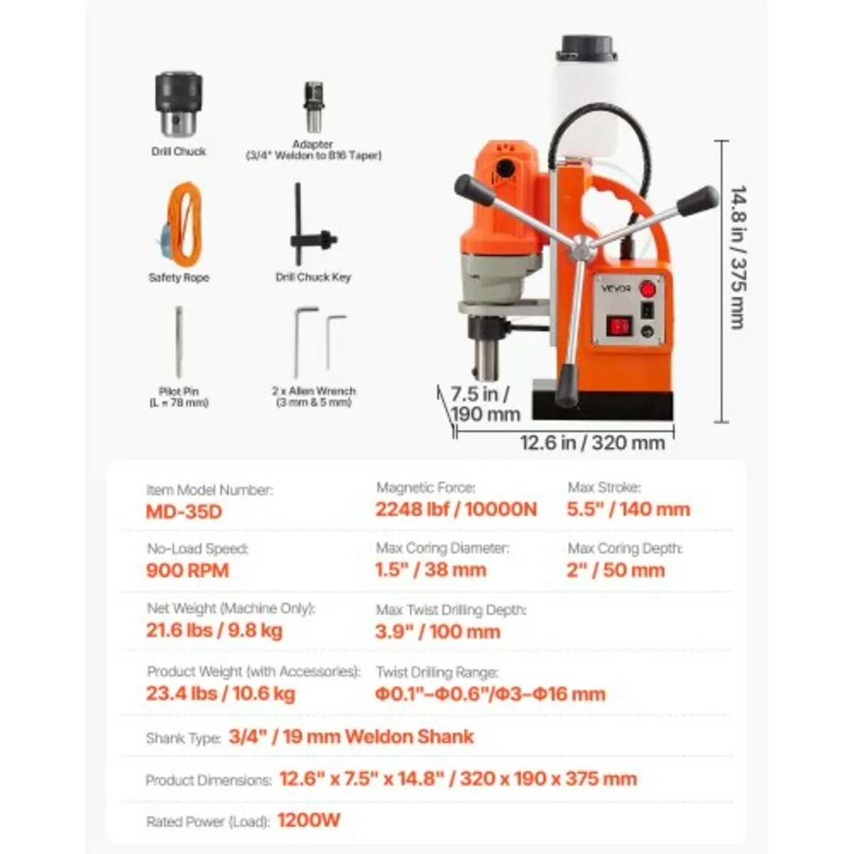 Magnetic Drill Press, 1200 W, 38 mm Boring Diamete - Image 3