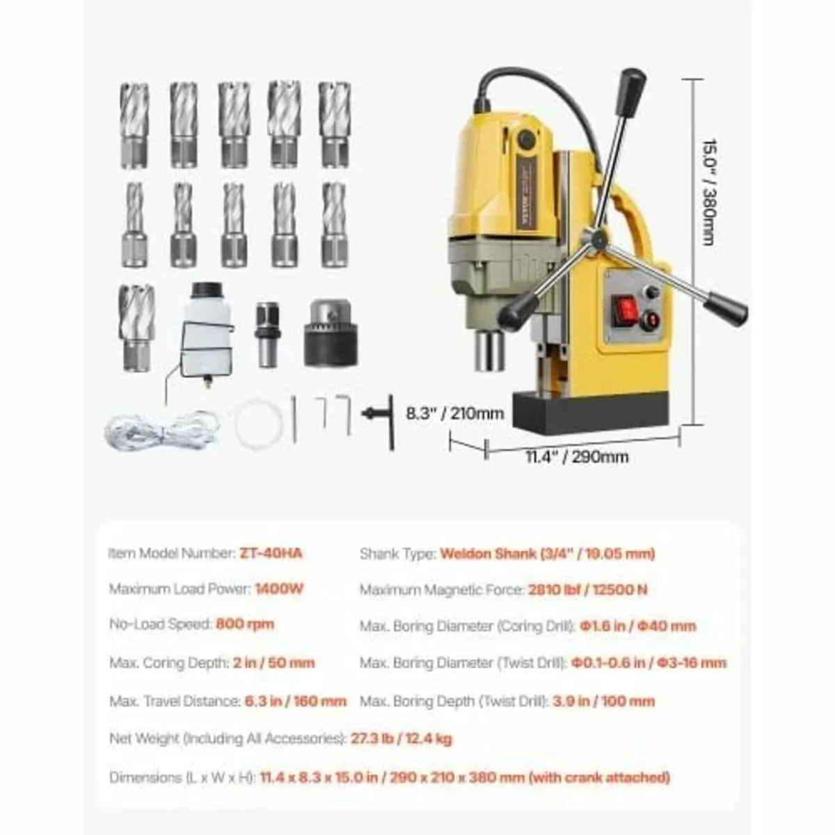 Magnetic Drill, 1400W Motor 1.6 in Boring Diameter - Image 4