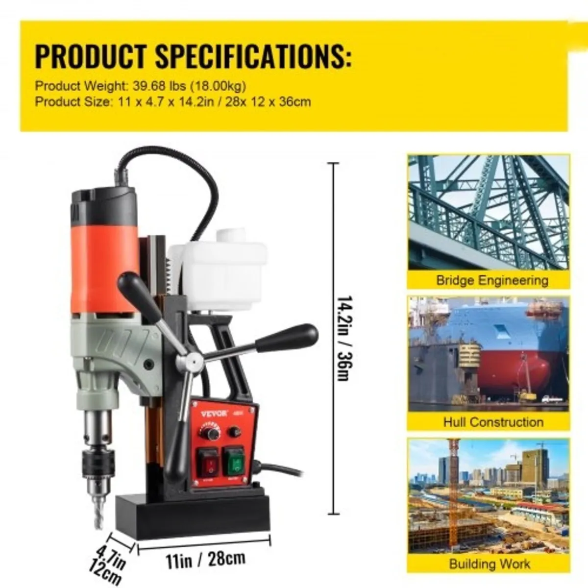 Magnetic Drill, 1200W 4 cm Boring Diameter, 2922lb - Image 3