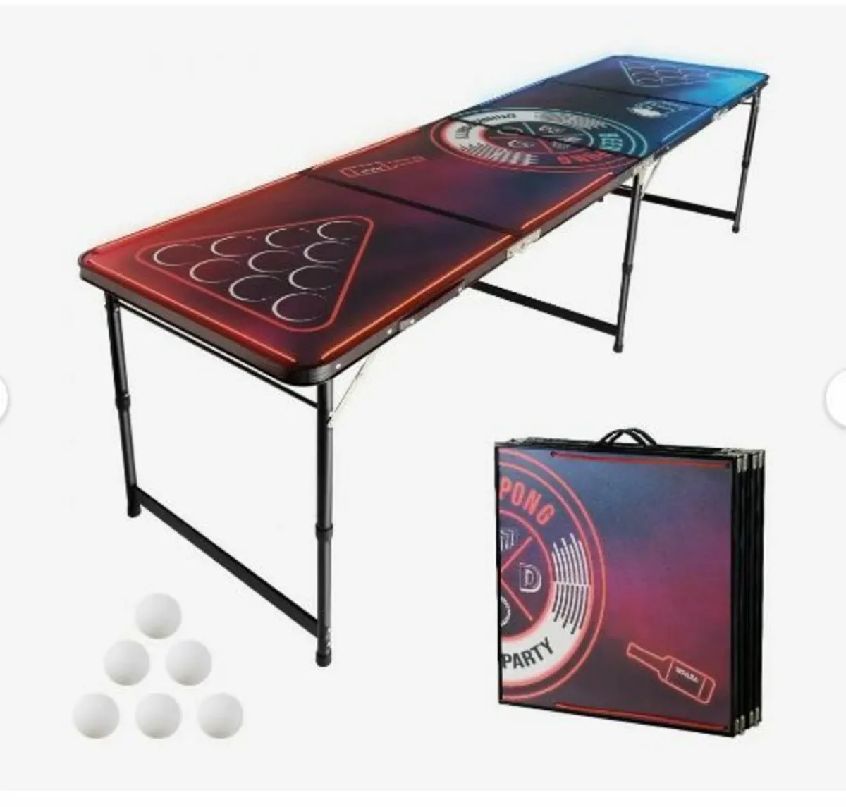 8 Foot Portable Beer Pong Table, LED Lights - Image 1