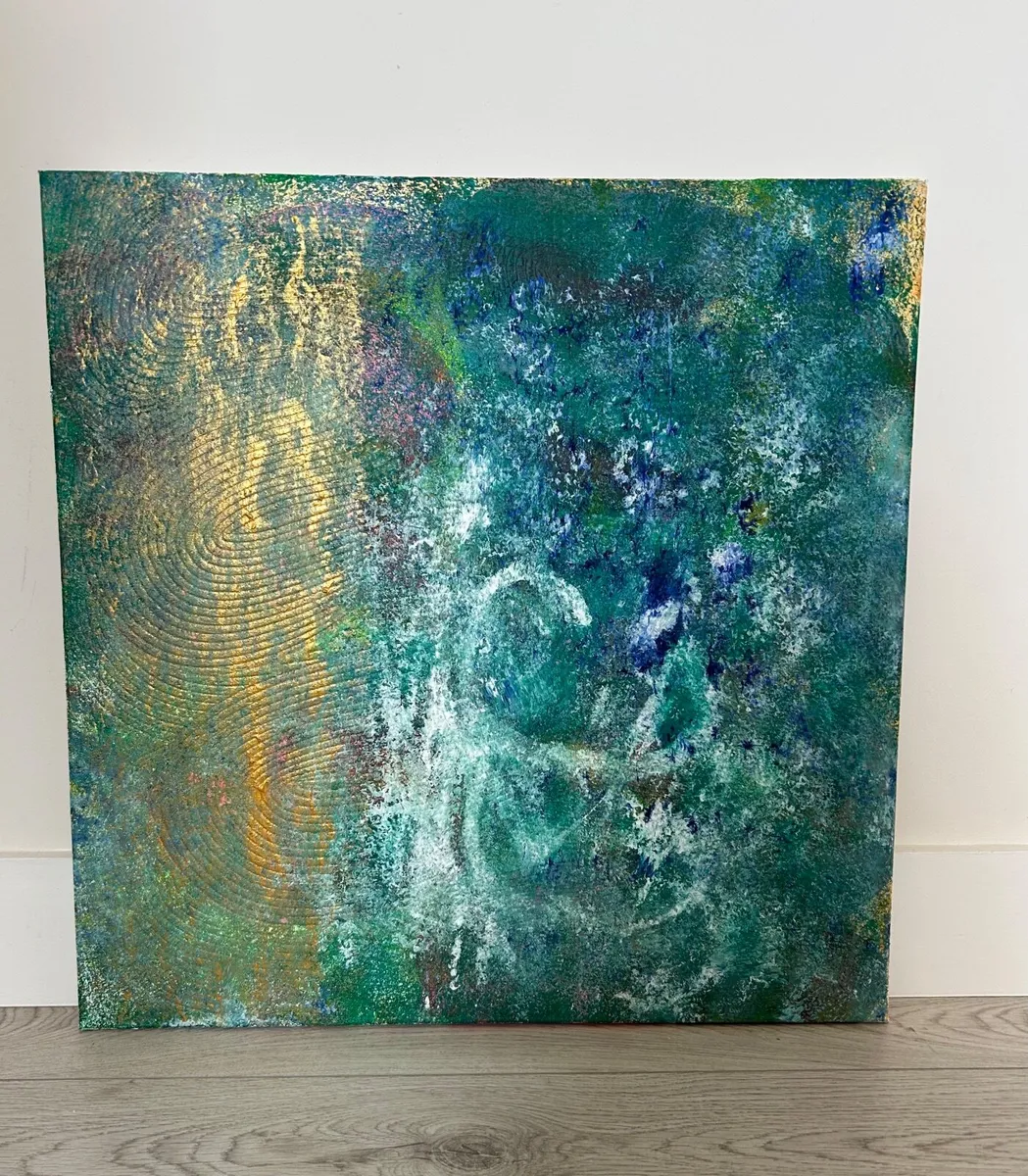 Original abstract teal painting - Image 2