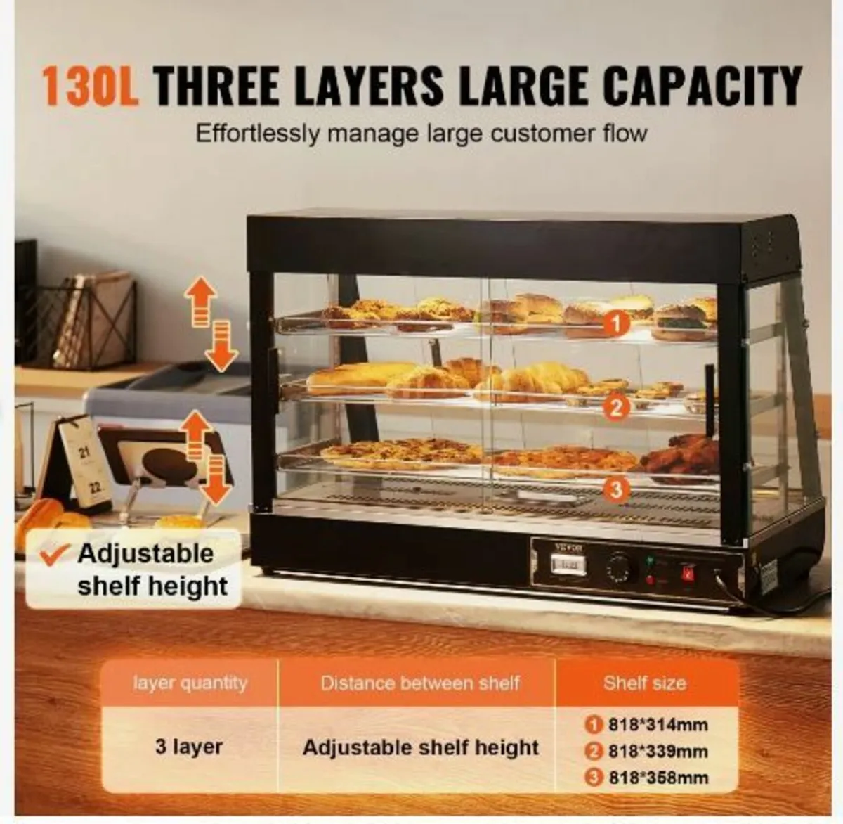 3-Tier Commercial Food Warmer Display, 1500W - Image 2