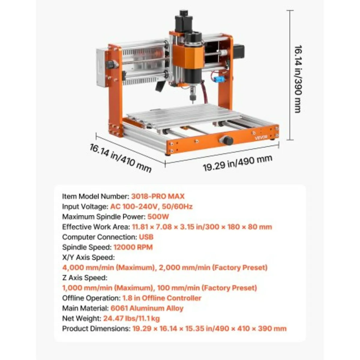CNC Router Machine, 500W Spindle, 3-Axis Wood Engr - Image 3