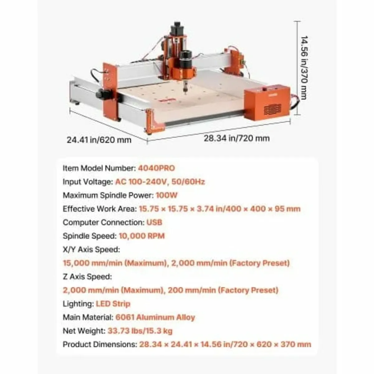 CNC Router Machine, 100W Spindle, 3-Axis Wood Engr - Image 4