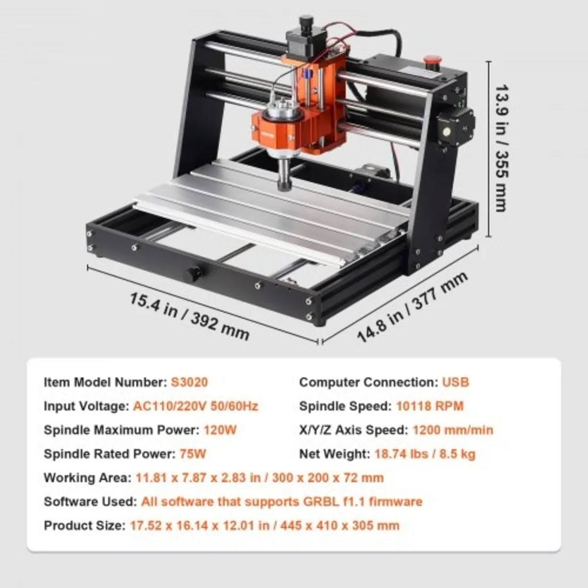 CNC Router Machine, 120W, 3 Axis GRBL Control Wood - Image 3