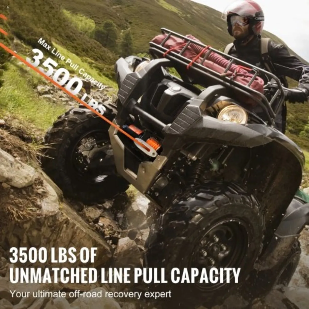 Electric Winch ATV UTV 1587.6 kg Synthetic Rope Wa - Image 2