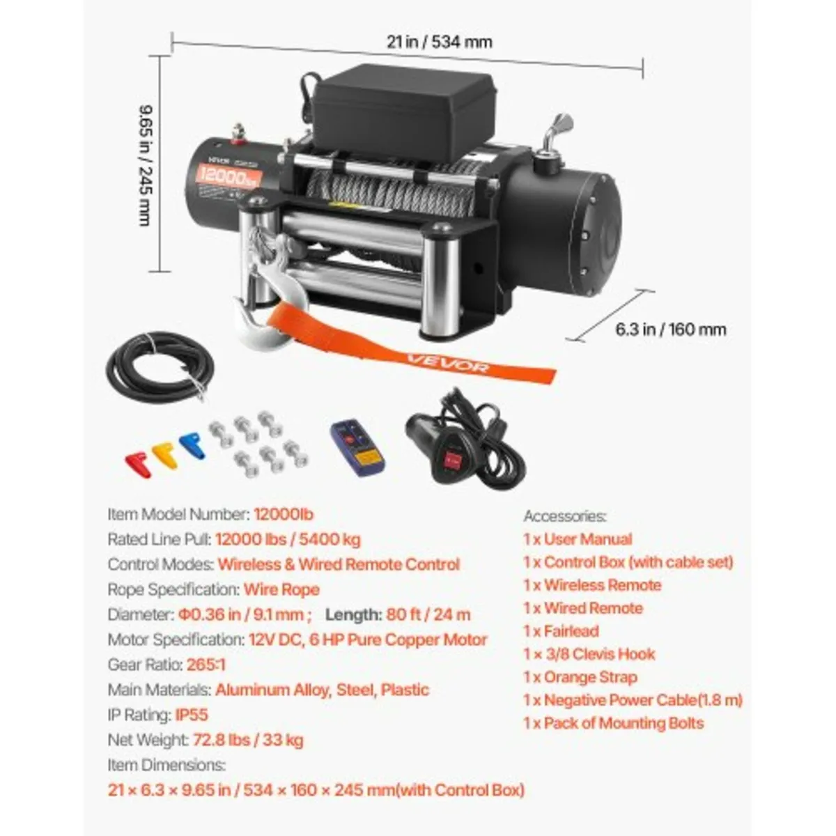 Electric Winch, 5400 kg Load Capacity, 12V DC Truc - Image 3