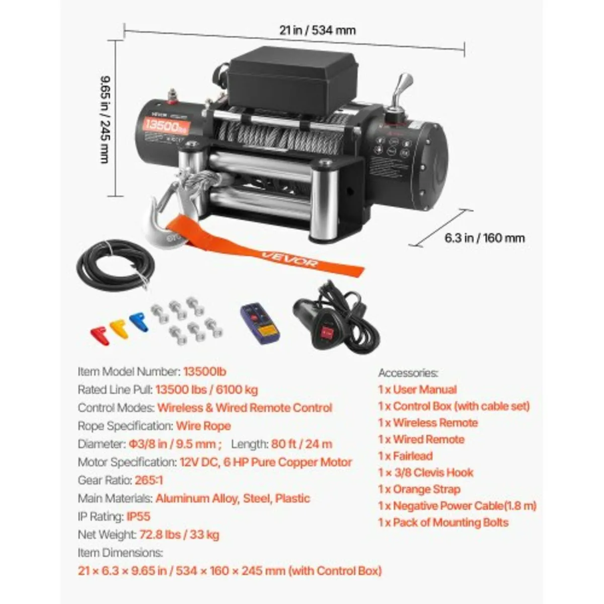 Electric Winch, 6100 kg Load Capacity, 12V DC Truc - Image 3