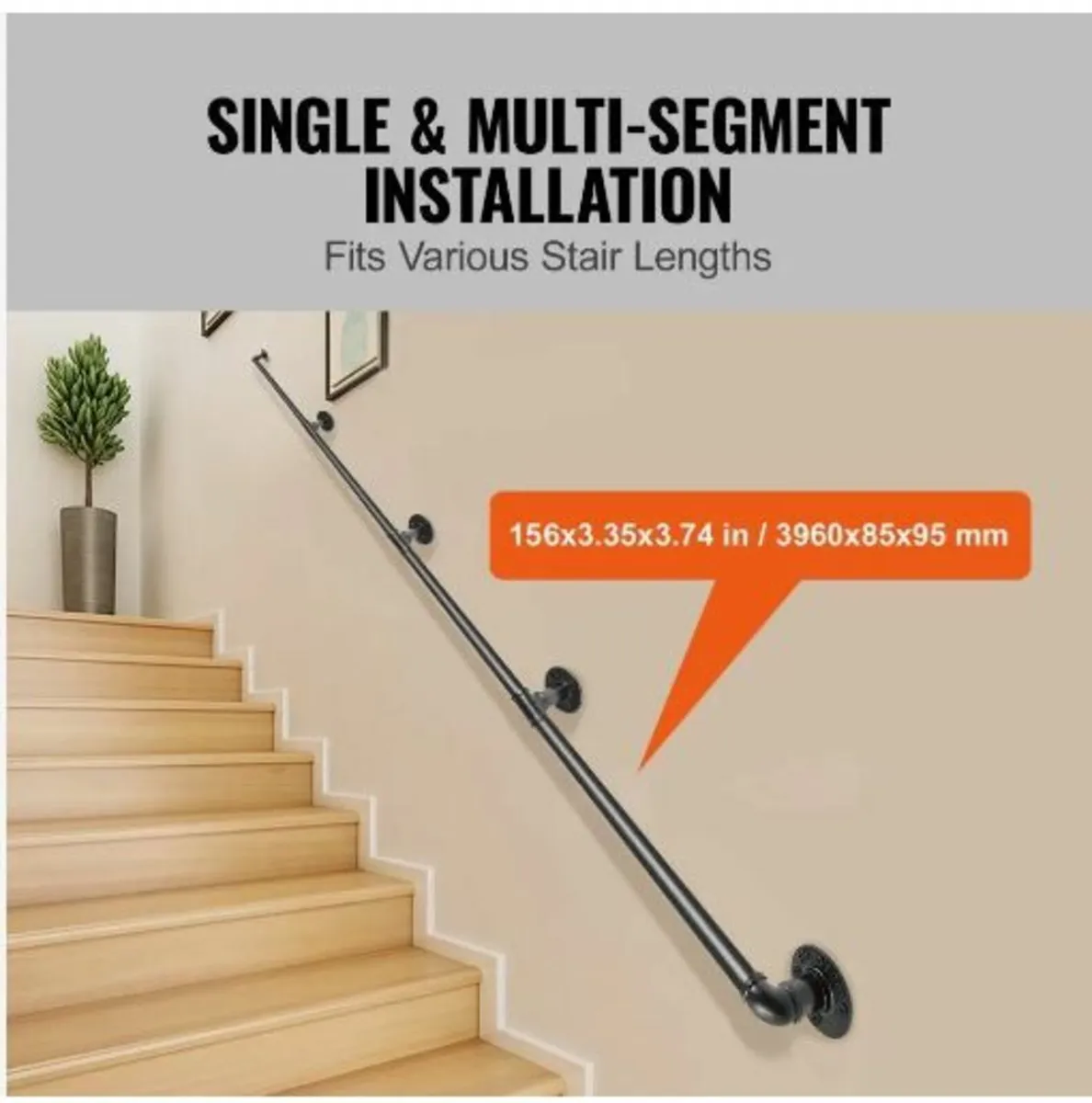 Pipe Stair Handrail, 396.2 cm Staircase Handrail - Image 4