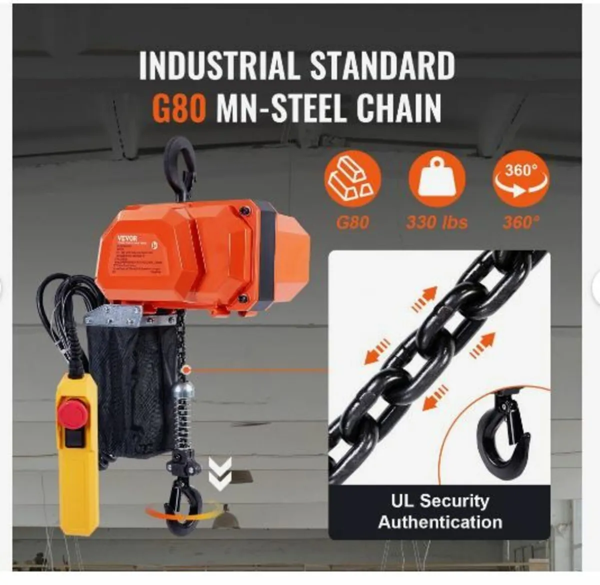 Electric Chain Hoist, 330 lbs Load Capacity - Image 2