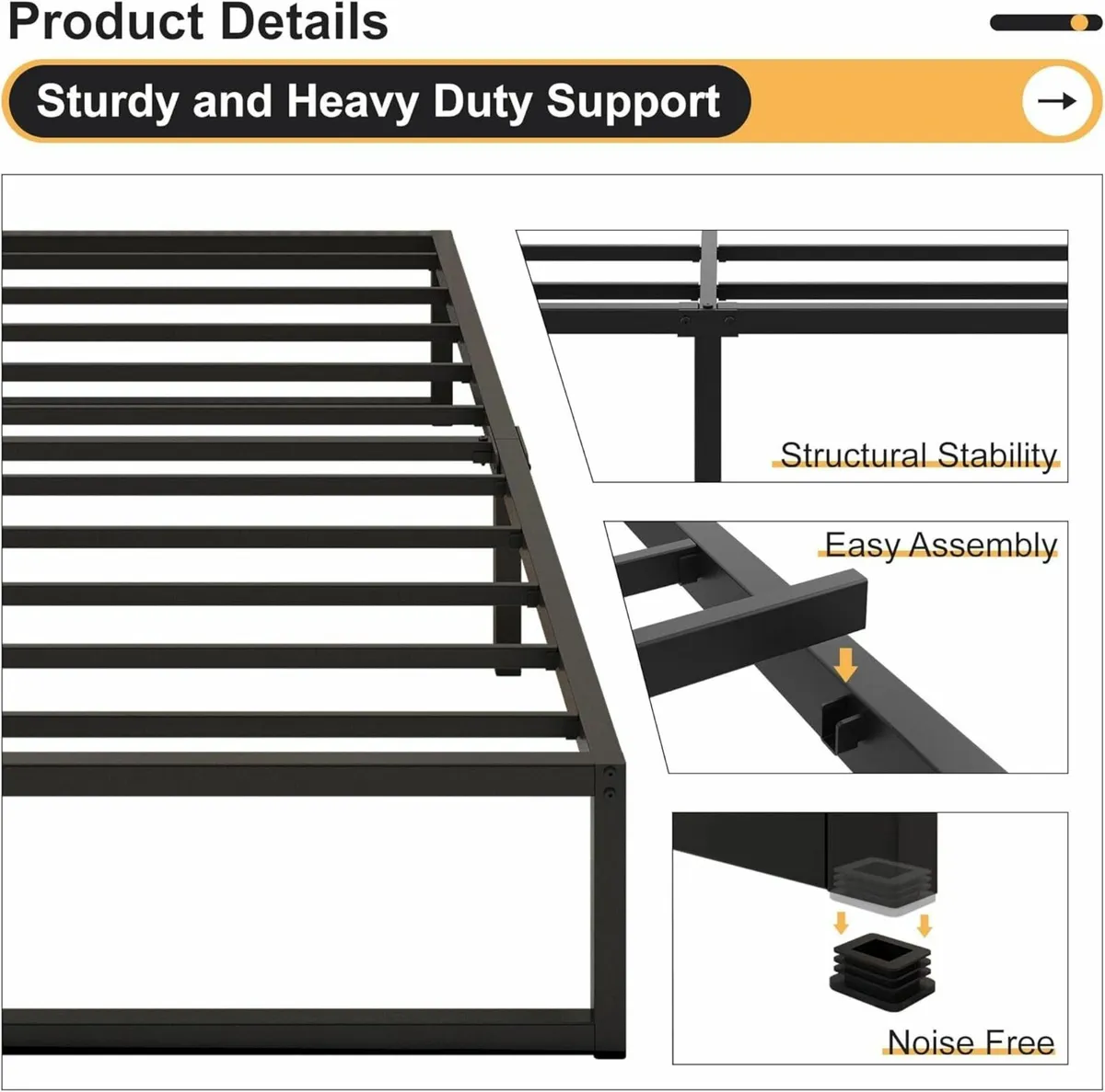 Small Double Bed Frame 120x190 cm Metal Platform - Image 4