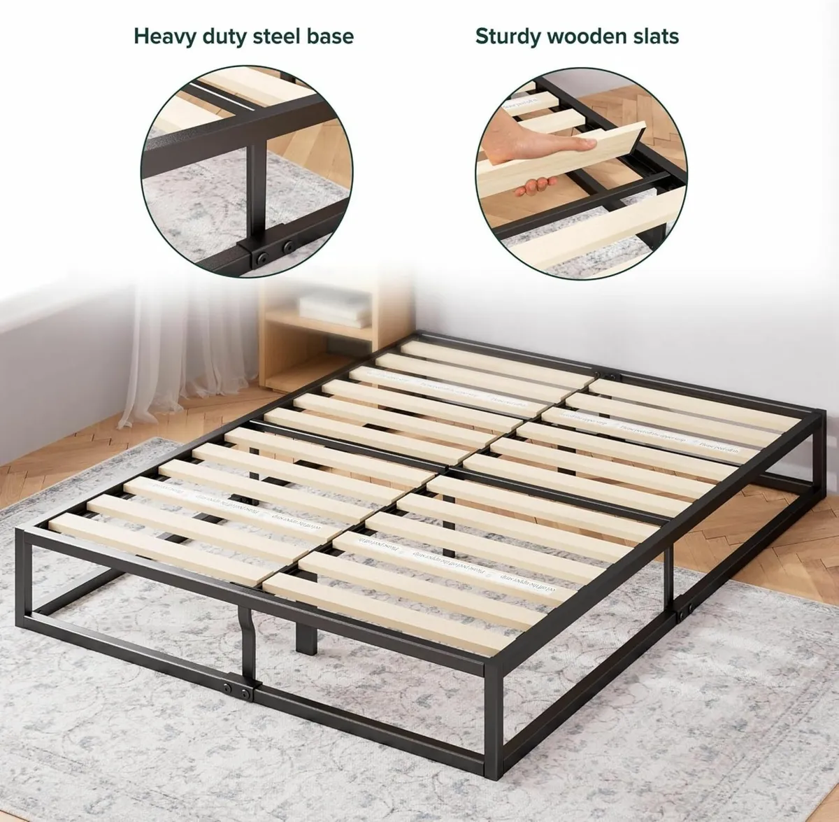 Joseph Metal Platform Bed Frame 25cm Base Wooden - Image 3