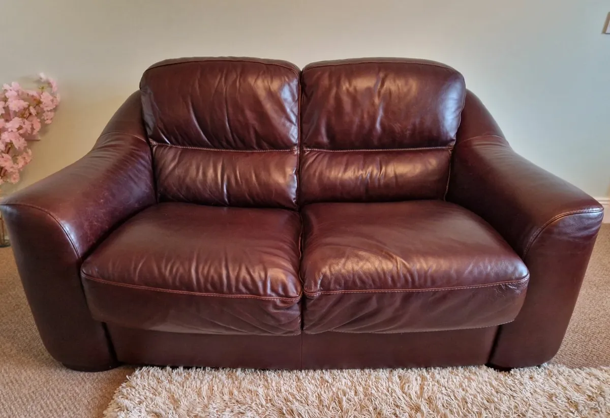 Italian Brown Leather Sofa - Image 1