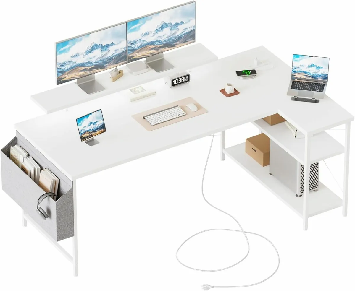 L-shaped desk 140x70cm gaming table with 2 - Image 1