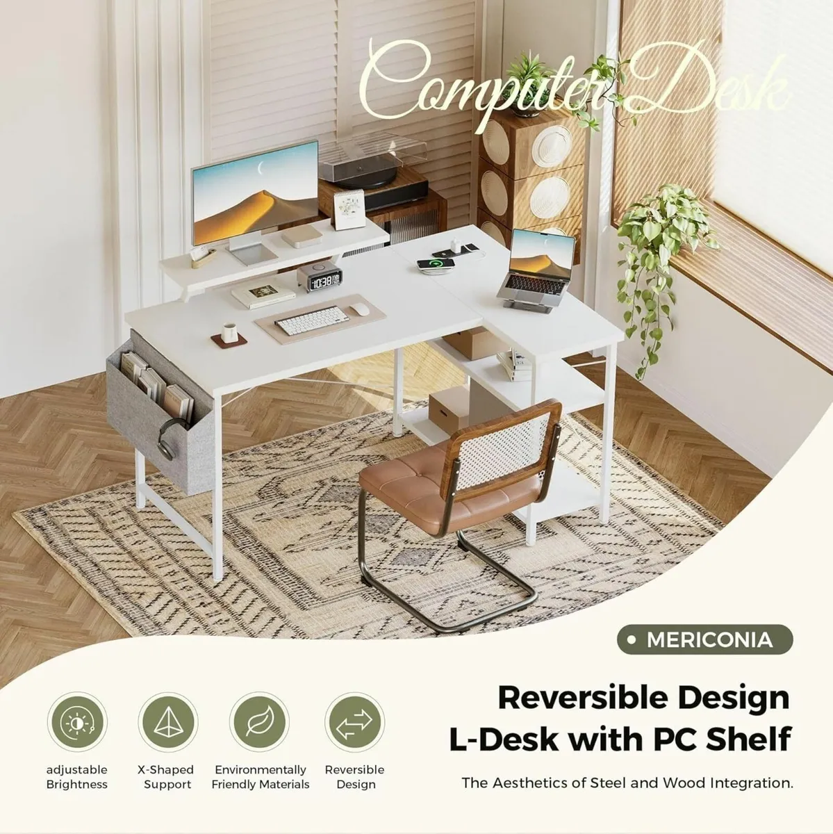 L-shaped desk 140x70cm gaming table with 2 - Image 3
