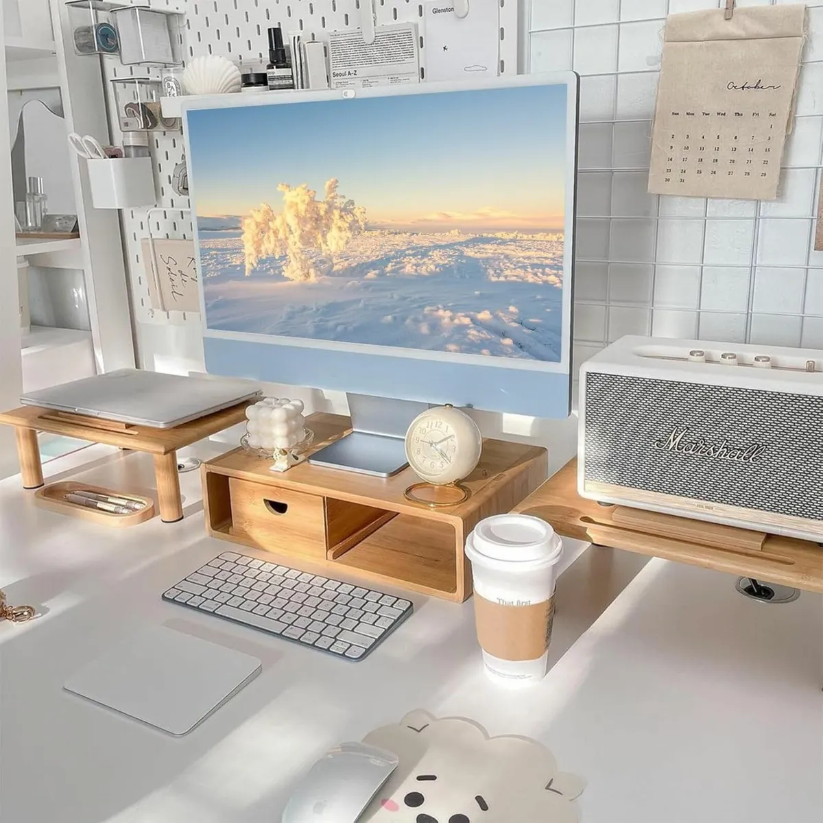 Bamboo Dual Monitor Shelf for 2 Monitors Stand - Image 1