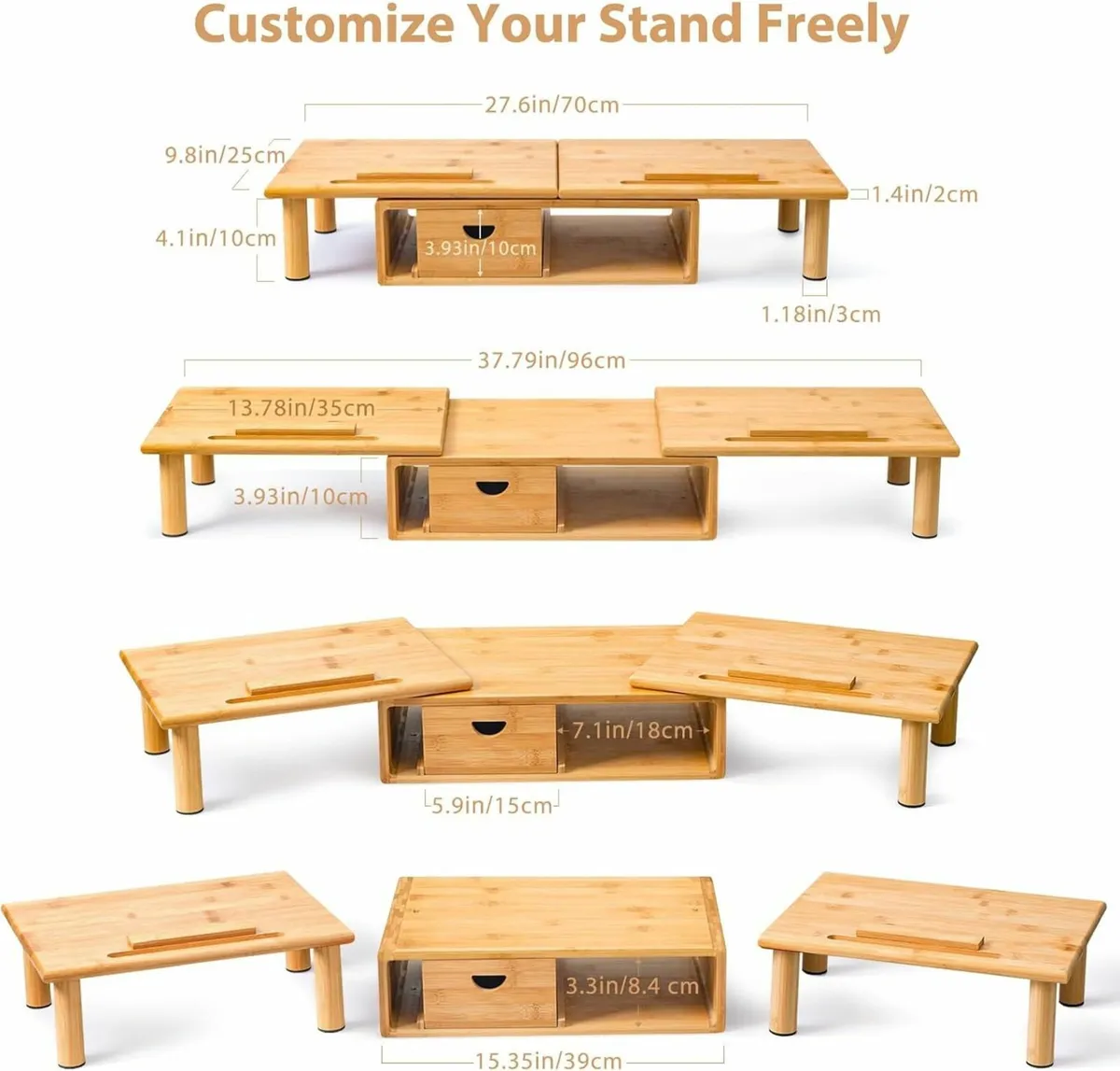 Bamboo Dual Monitor Shelf for 2 Monitors Stand - Image 2