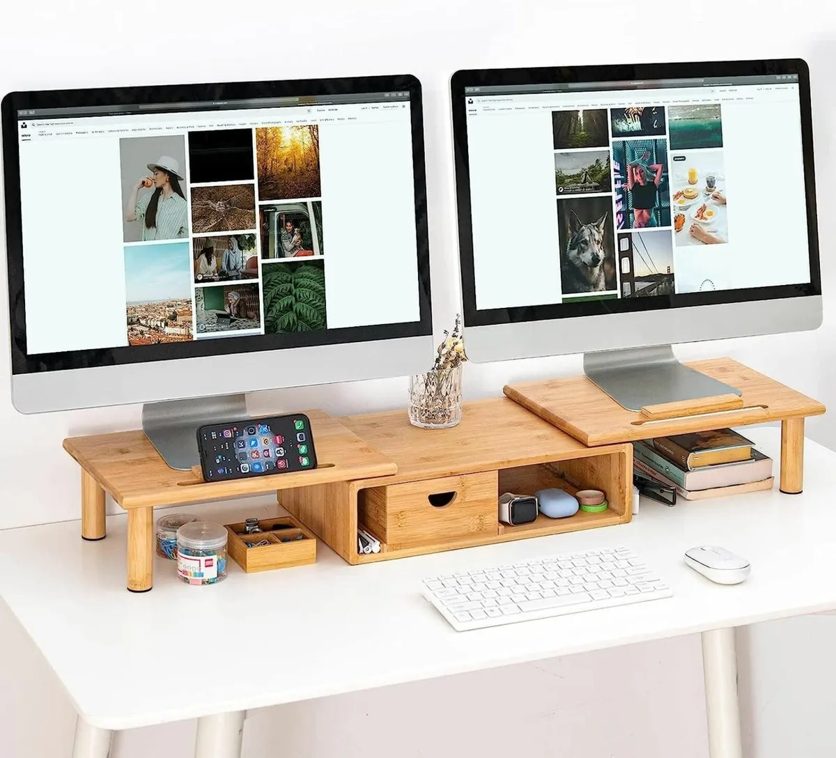Bamboo Dual Monitor Shelf for 2 Monitors Stand - Image 3