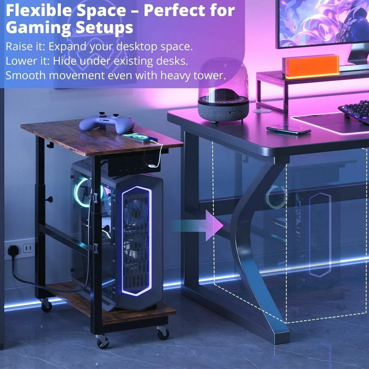 2-Tier Computer Tower Stand with Power Outlet - Image 4