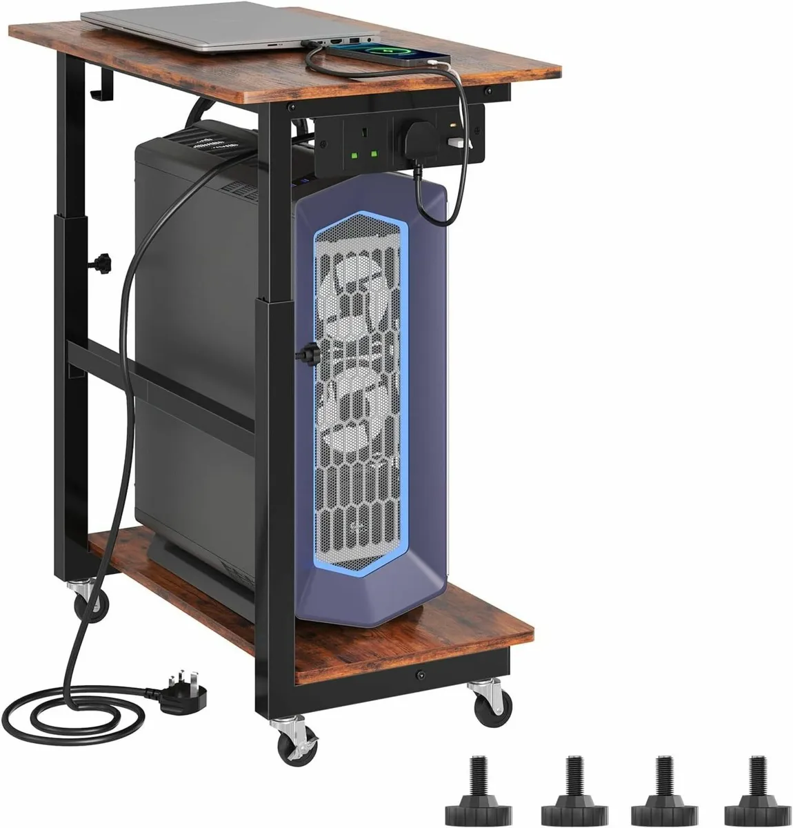 2-Tier Computer Tower Stand with Power Outlet - Image 1