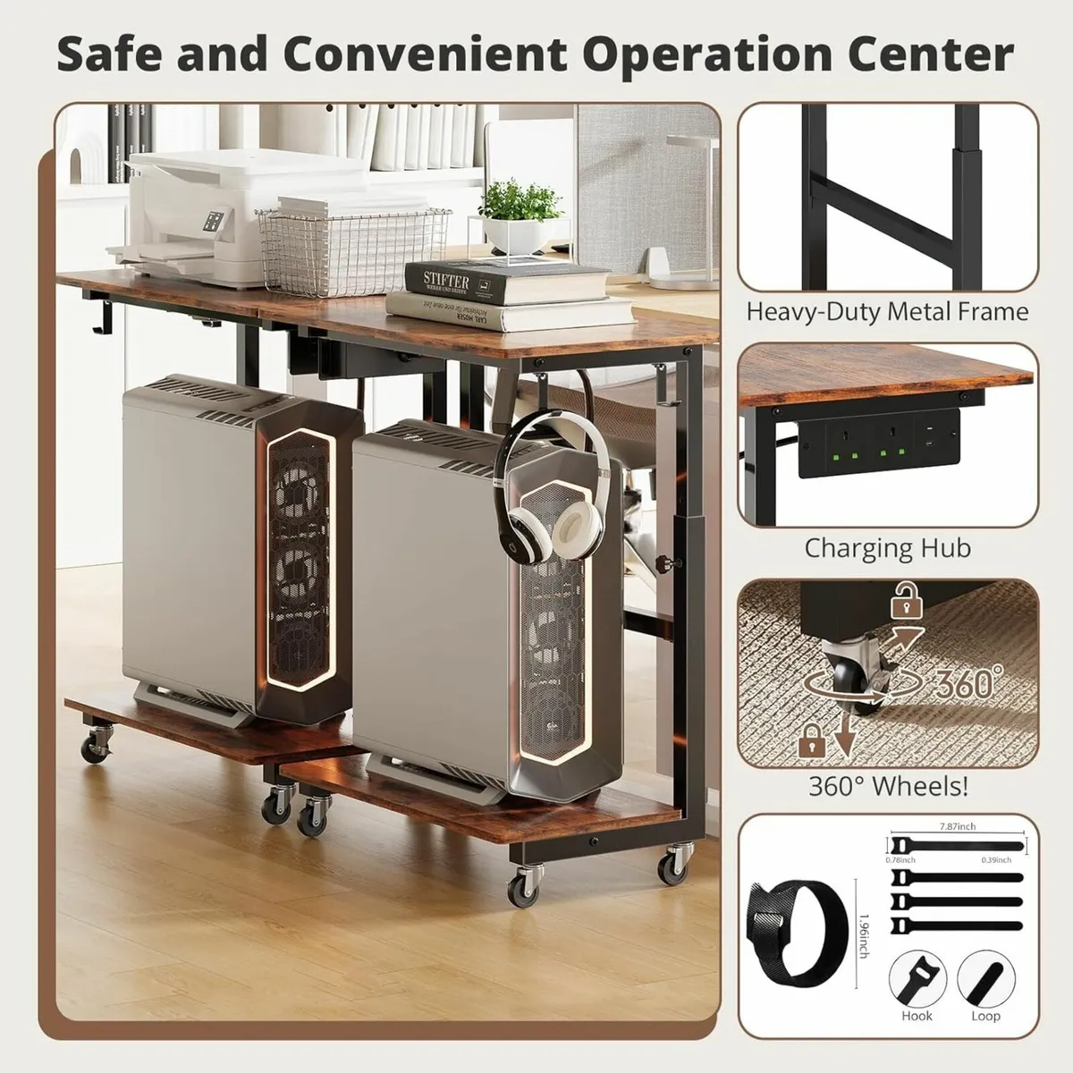 2-Tier Computer Tower Stand with Power Outlet - Image 2