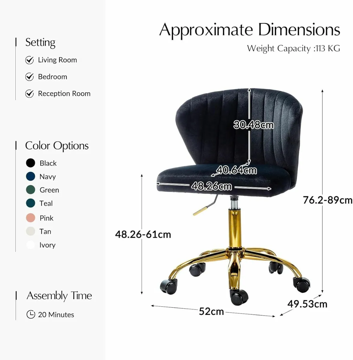 Swivel Office Chair Desk Chairs Velvet Comfy - Image 2