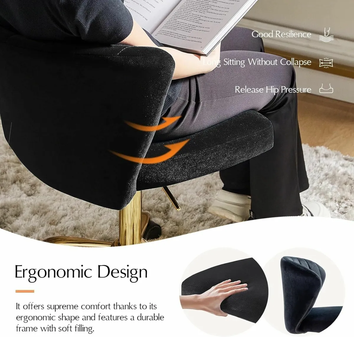 Swivel Office Chair Desk Chairs Velvet Comfy - Image 4