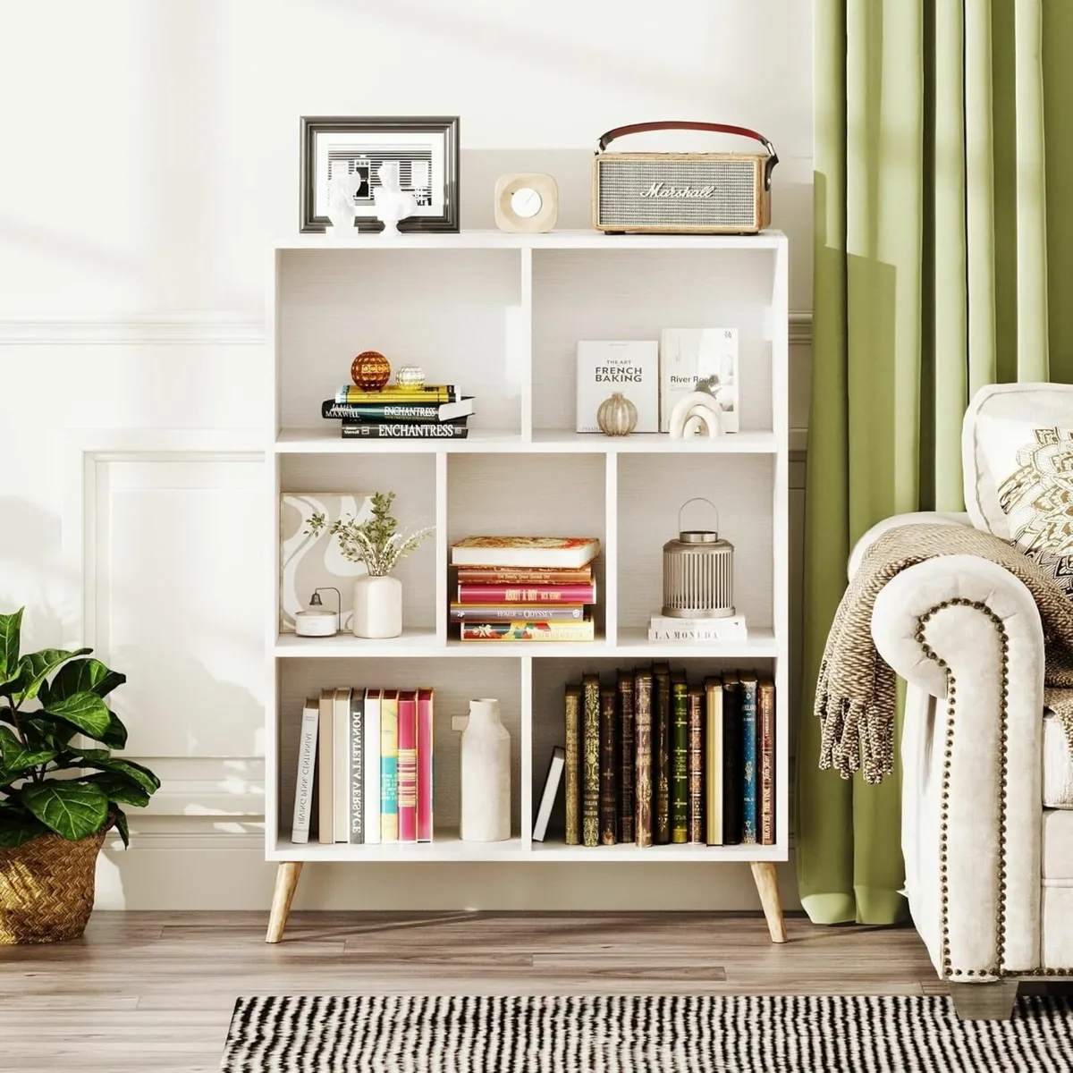 7 Cube Bookshelf 3 Tier Modern White Bookcase - Image 4