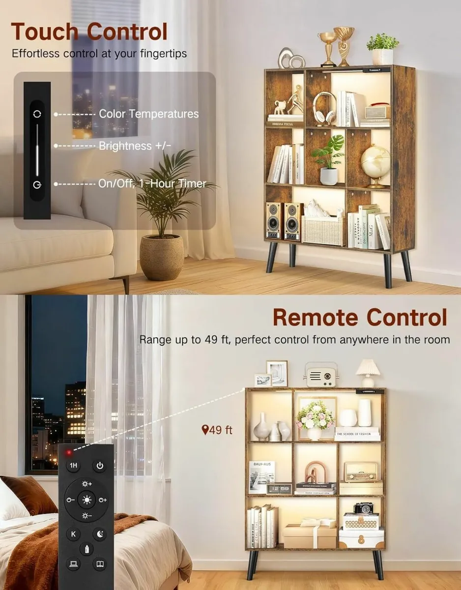 7-Cube Bookshelf with LED Lights Touch Remote - Image 2