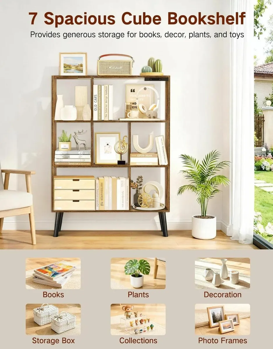 7-Cube Bookshelf with LED Lights Touch Remote - Image 4