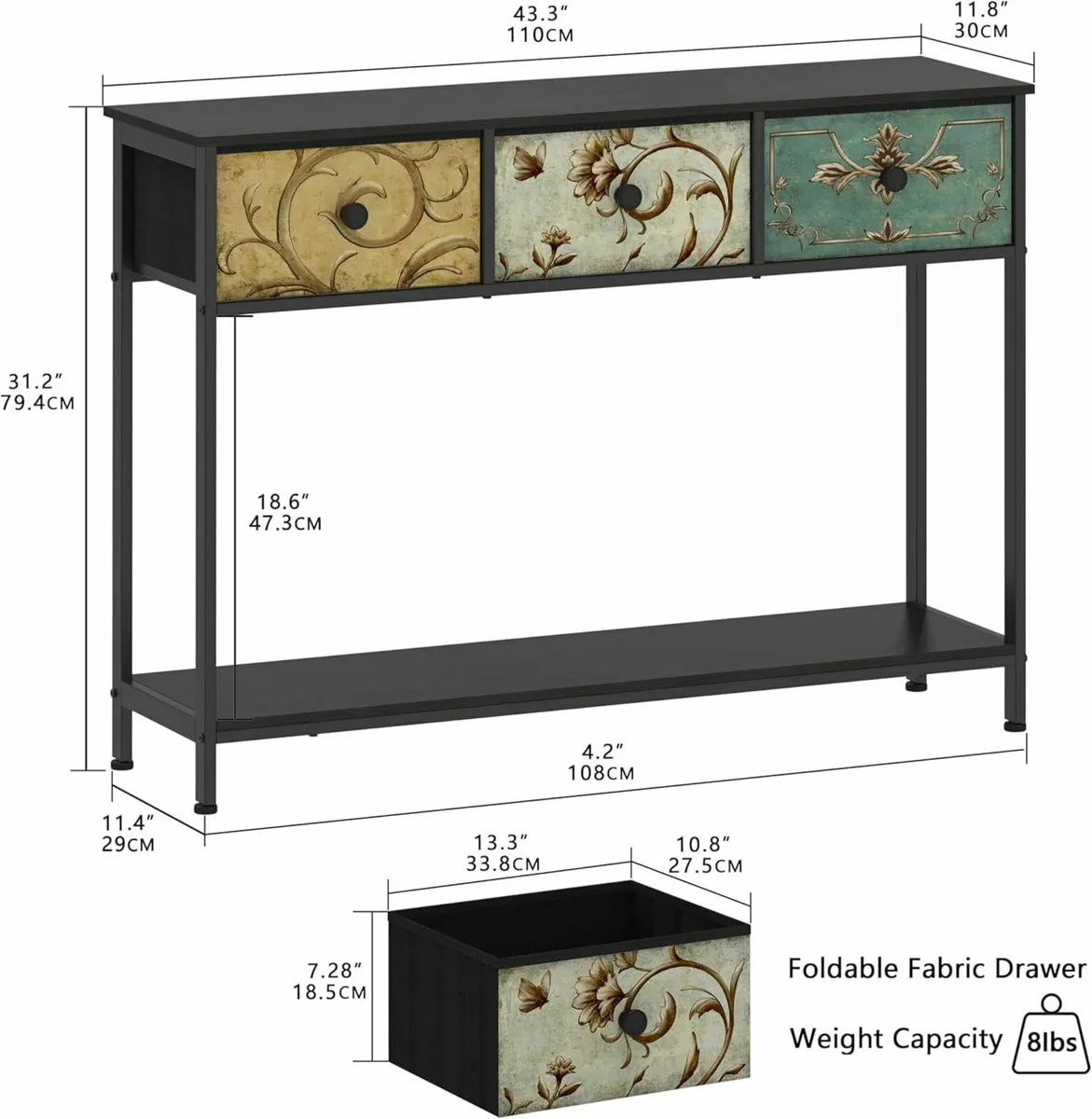 Console Table for Entryway with 3 Drawers Slim - Image 2