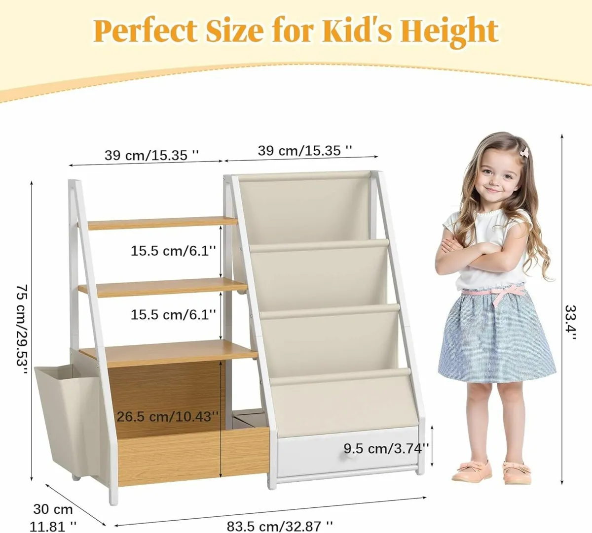 Kids Bookshelf and Toy Storage 4-Tier Wooden 3 - Image 2