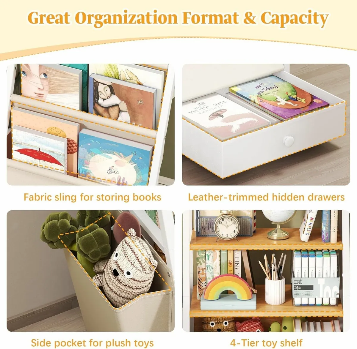 Kids Bookshelf and Toy Storage 4-Tier Wooden 3 - Image 3