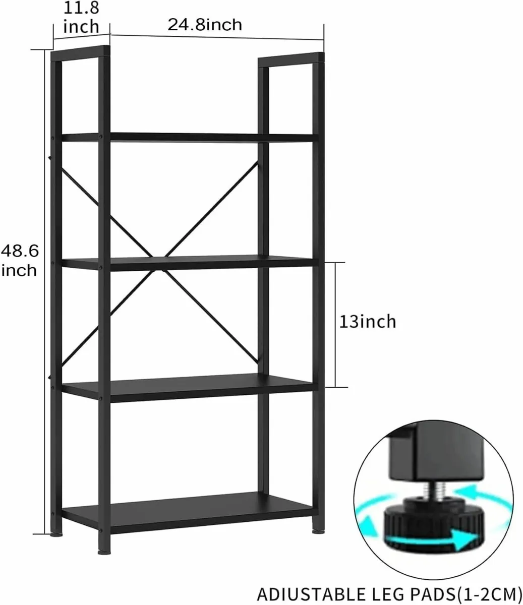 Industrial Bookshelf 4-Tier 24inch Shelving Unit - Image 2