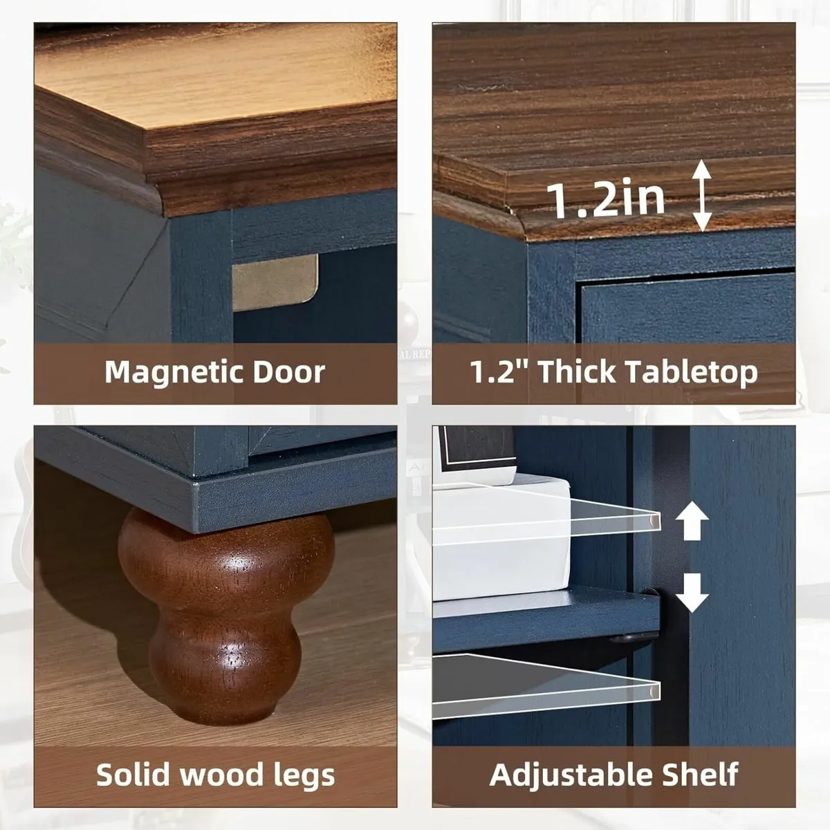 Slim Bedside Table with Glass Door Storage 14'' - Image 3