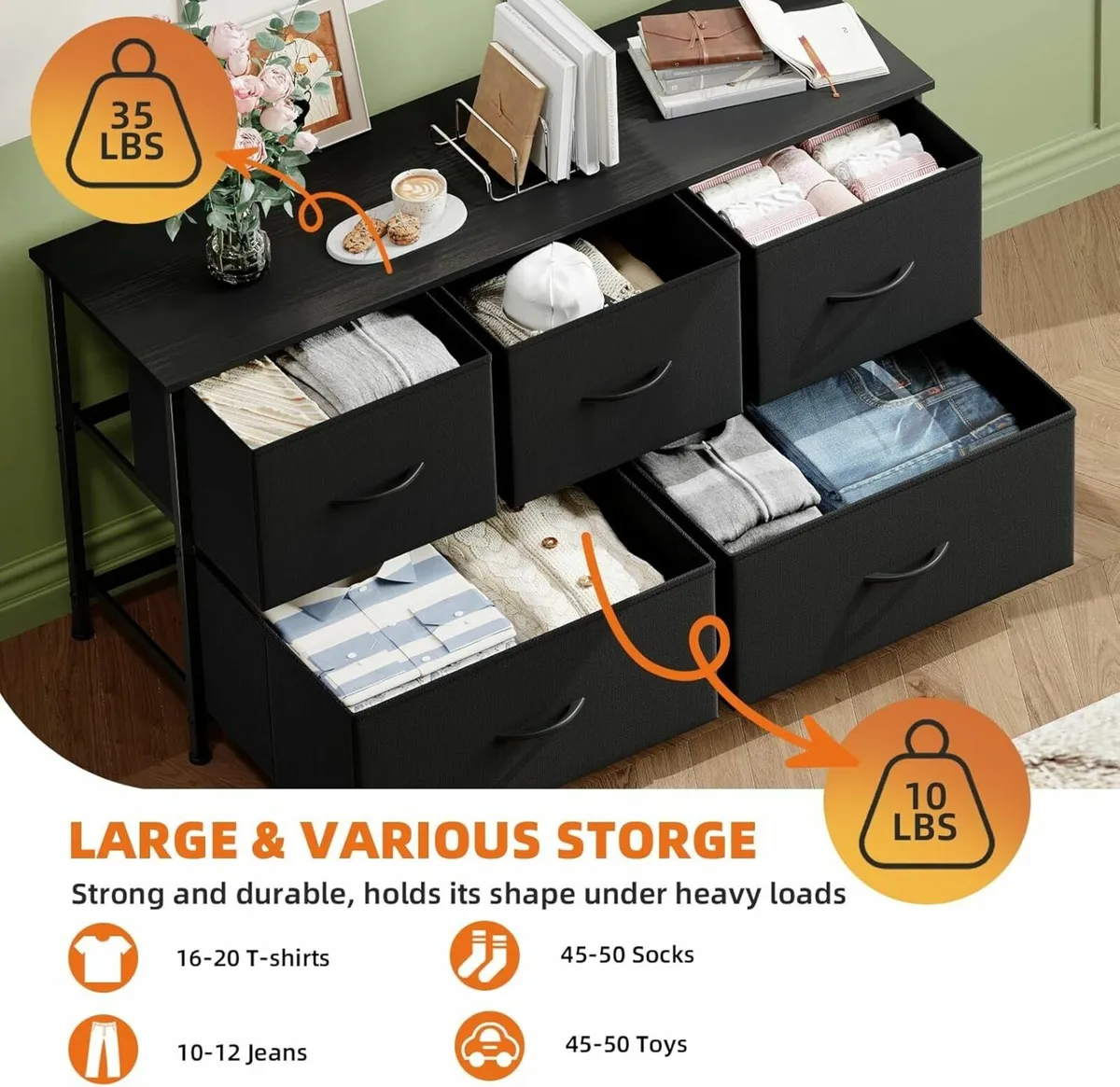 Chest of Drawers with 5 Wide Storage Organiser - Image 4