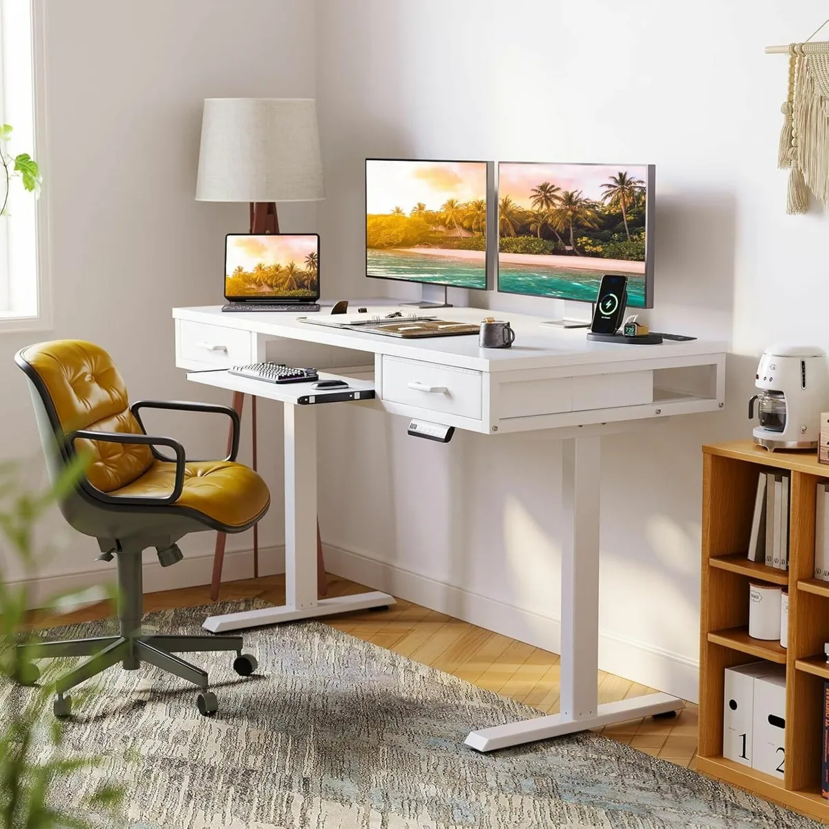 Height Adjustable Desk with Double Drawers 120 cm - Image 2