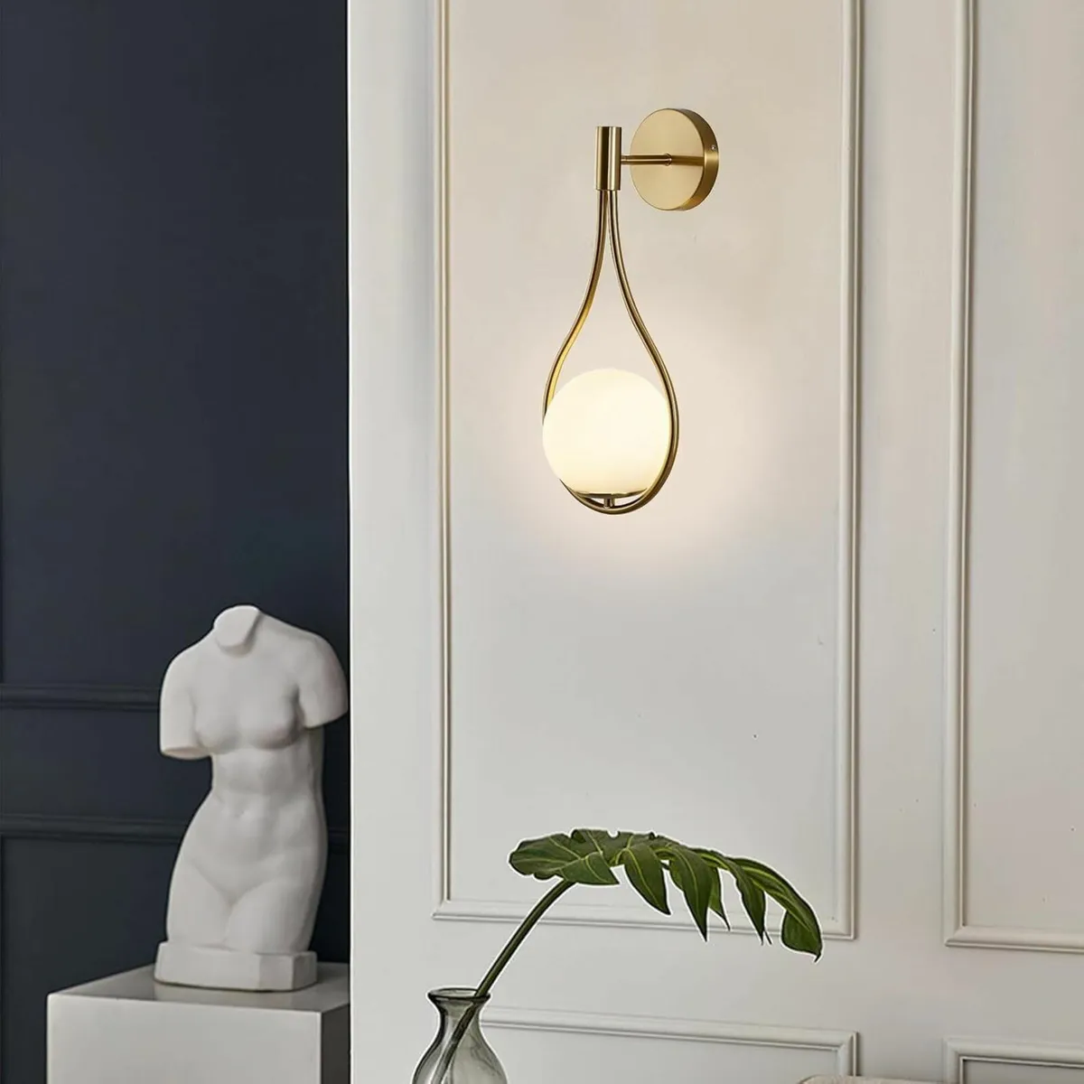 Wall Sconces with Milky Glass Globe and Brushed - Image 2