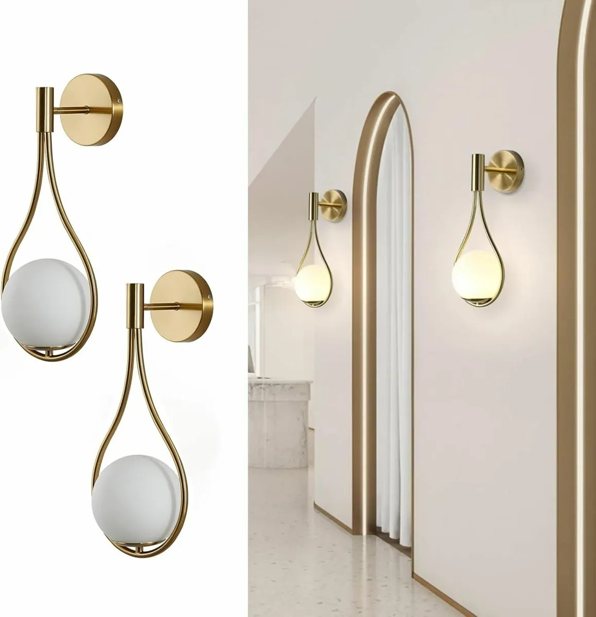 Wall Sconces with Milky Glass Globe and Brushed - Image 4