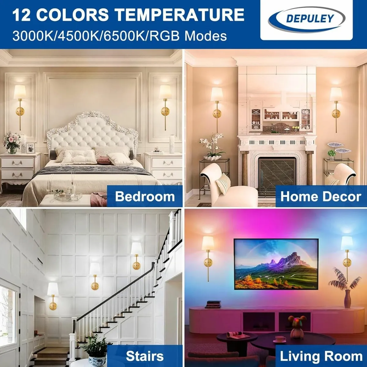 Battery Operated Wall Sconce: Black Gold Set of 2 - Image 2