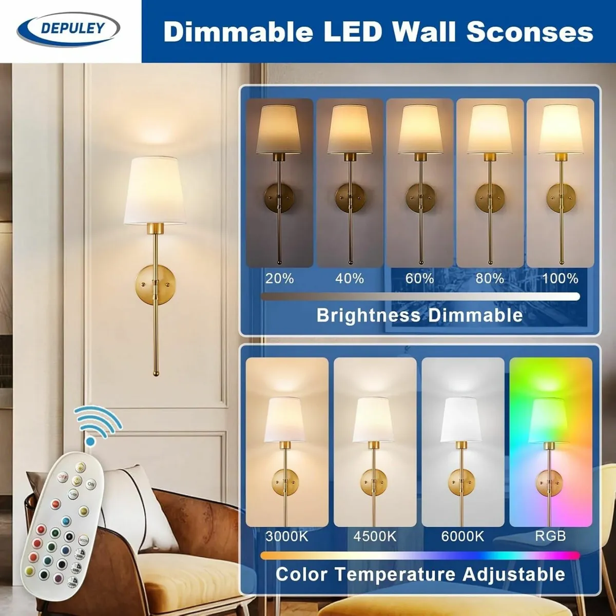 Battery Operated Wall Sconce: Black Gold Set of 2 - Image 3