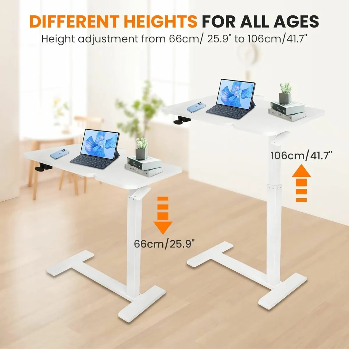 Adjustable Pneumatic Overbed Table with Wheels - - Image 3