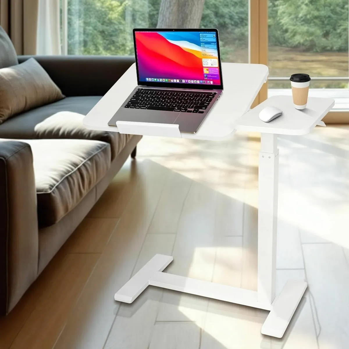 Adjustable Pneumatic Overbed Table with Wheels - - Image 1