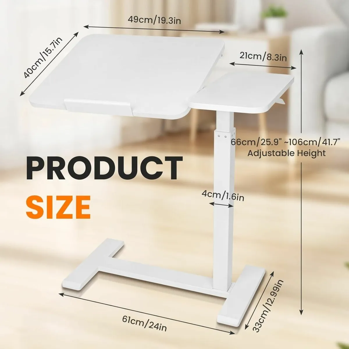 Adjustable Pneumatic Overbed Table with Wheels - - Image 2