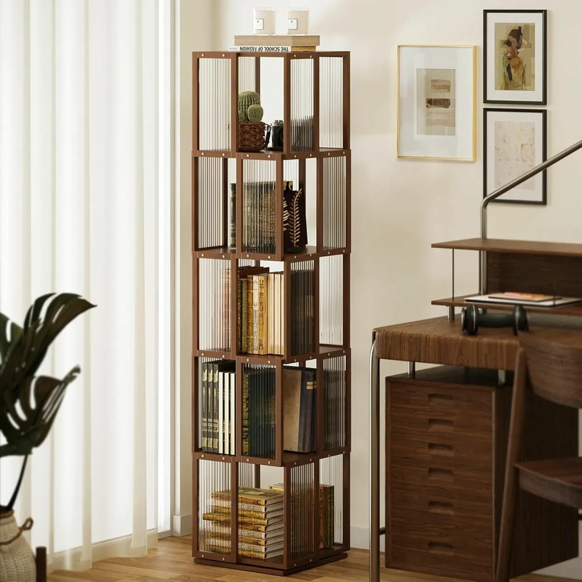 Rotating Bookshelf Tower 5 Tier，360degreesStorage - Image 1