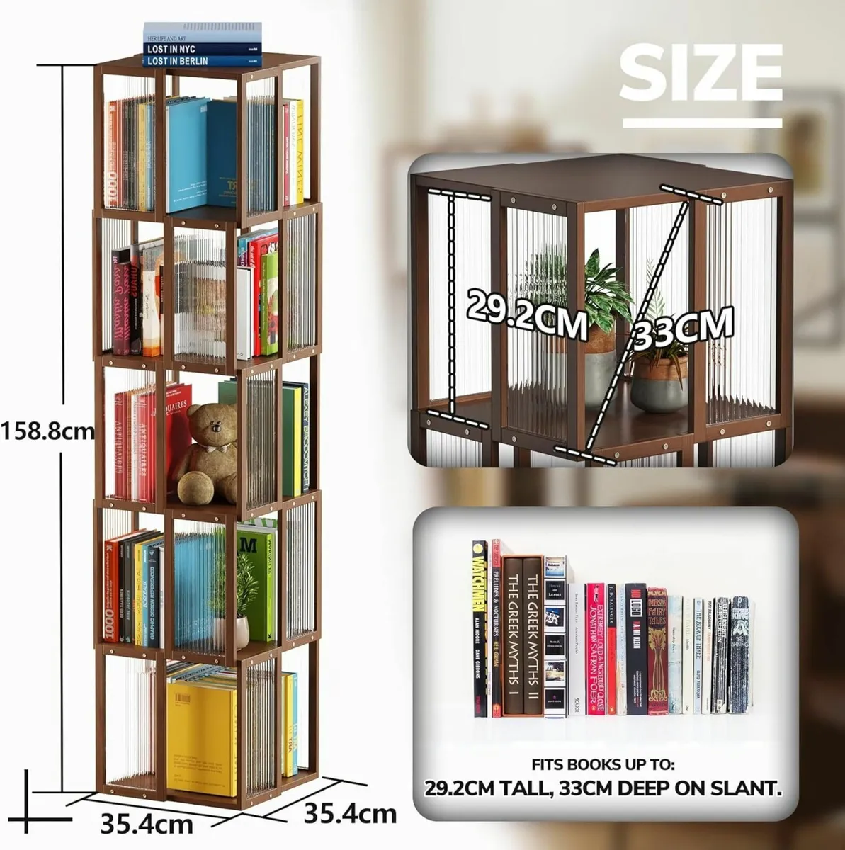 Rotating Bookshelf Tower 5 Tier，360degreesStorage - Image 2