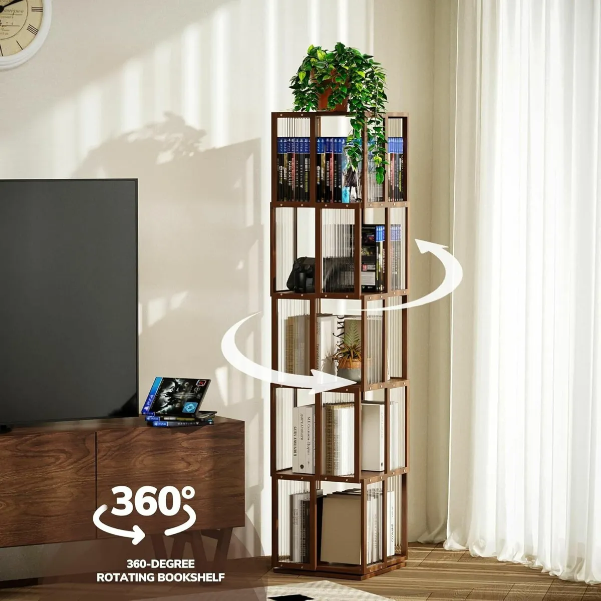 Rotating Bookshelf Tower 5 Tier，360degreesStorage - Image 4